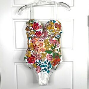 JOHNNY WAS Millo Twist Bra One Piece Swimsuit NEW Size S White Boho Floral